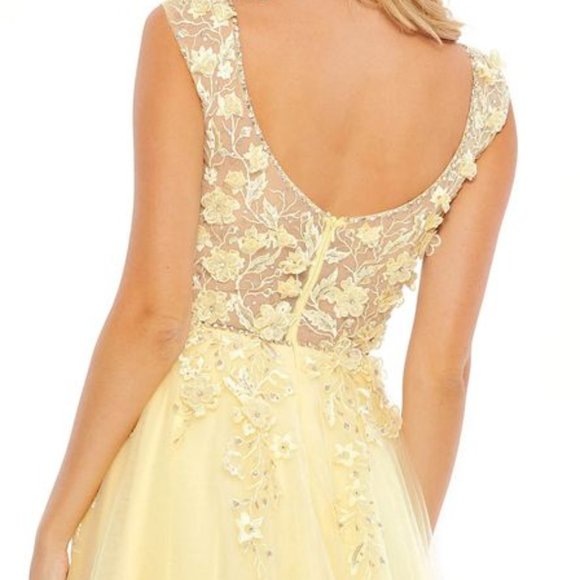 NWT MAC DUGGAL EMBELLISHED ILLUSION BUSTIER A LINE TULLE GOWN YELLOW 12 11201 - Picture 6 of 7